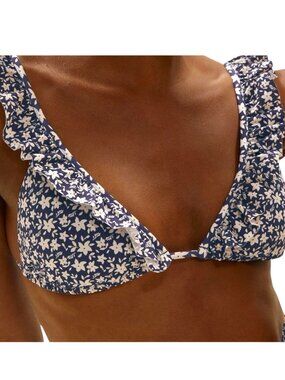 โ Other Stories Bikini Top Paris Atelier Blue White Floral Ruffle Swim Size 12โ